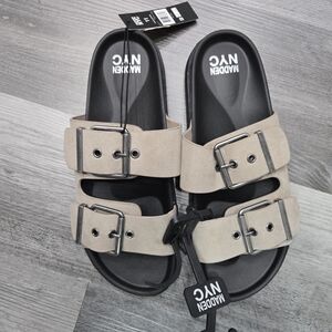 Madewell NYC Double Buckle Slide Sandals in Beige